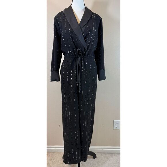 NWT Trina Turk Celebration Beaded Drawstring Black Jumpsuit Romper Women's 0 - Picture 3 of 16